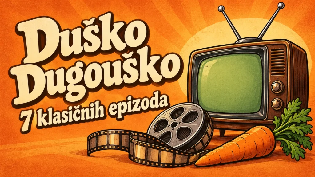 Retro televizor, filmska traka i šargarepa uz natpis „Duško Dugouško – 7 klasičnih epizoda“.
