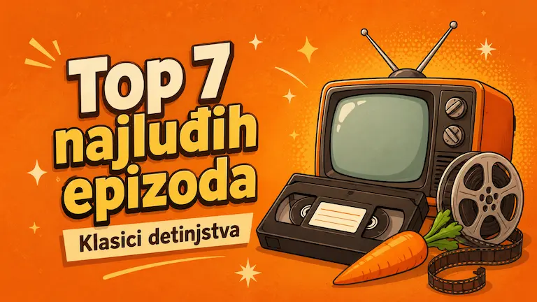 Retro fantasy ilustracija sa mačem, štitom, zamkom i simbolom brkova u stilu crtanih filmova iz 80-ih