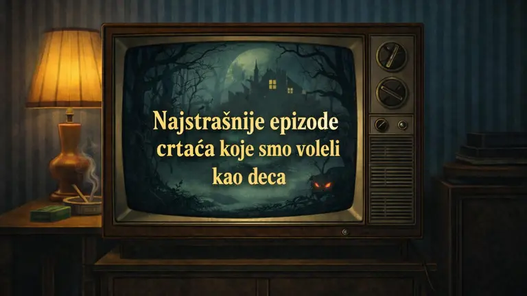 Najstrašnije epizode crtaća koje su nas plašile kao decu prikazane na retro CRT televizoru u mračnoj šumi