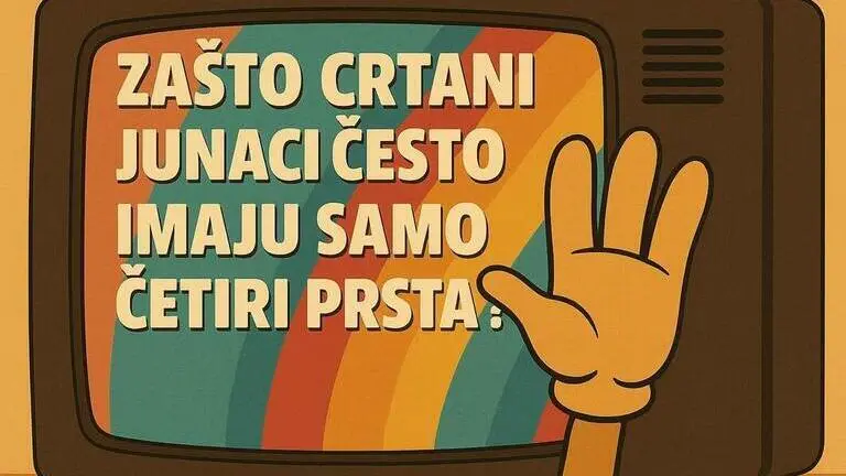 Ilustracija šake crtanog junaka sa četiri prsta, retro stil
