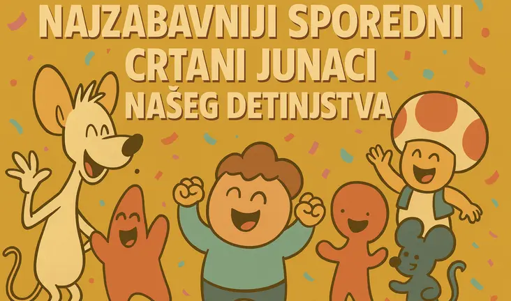 Retro ilustracija sporednih crtanih junaka sa nostalgičnim 80s izgledom