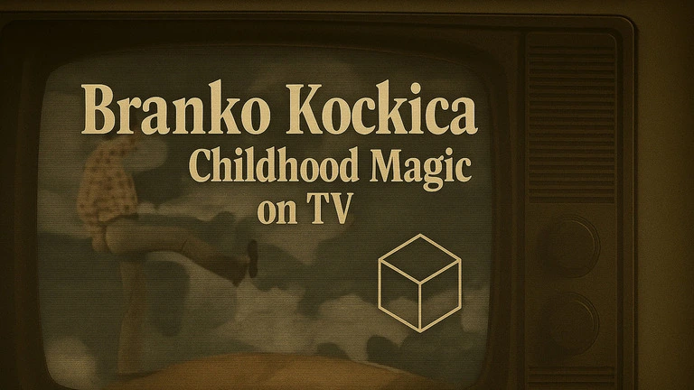 Branko Kockica on a retro TV screen – a nostalgic scene from the Yugoslav children's show Kocka, kocka, kockica.
