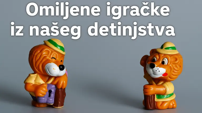 Dve figure lavova iz Kinder jaja iz 80-ih sa retro natpisom "Igračke koje su obeležile naše detinjstvo"