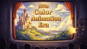 Retro ilustracija kolor animacije iz 1930-ih prikazana na starom CRT televizoru