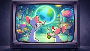 Pinky and the Brain inspired lab mice retro CRT style illustration