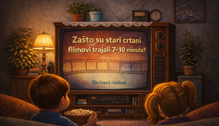 Zašto su stari crtani filmovi trajali 7-10 minuta prikazano na retro CRT televizoru u nostalgičnoj dnevnoj sobi