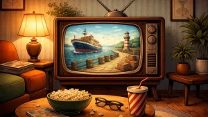 popeye the sailor cartoons harbor scene on crt television