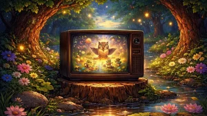 silly symphony cartoons crt tv retro forest scene with music and nature