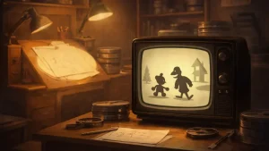 retro crt televizor sa scenom inspirisanom Terrytoons crtani filmovi animacijom