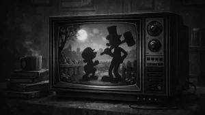 van beuren studios style crt tv black and white retro animation silhouette scene