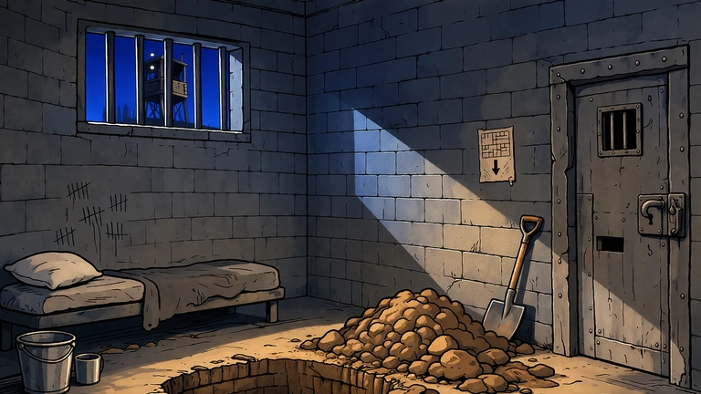 bananamen bekstvo zatvor 1983 inspirisana ilustracija zatvorska celija sa iskopanim tunelom