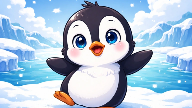 crtani zec i pingvin inspirisana ilustracija zimska scena