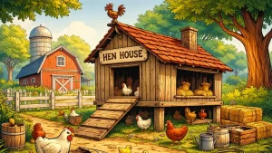 sofrenije crtani inspirisana ilustracija kokosinjac farma retro scena