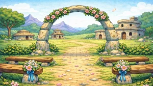 Kamengrad vencanje ilustracija u retro stilu animacije iz 1960-ih bez likova