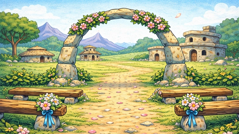 Kamengrad vencanje ilustracija u retro stilu animacije iz 1960-ih bez likova