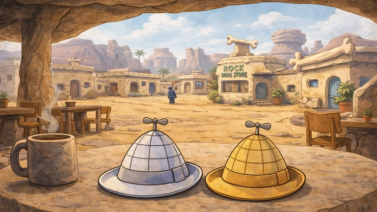 kameno doba detektivski sesiri ilustracija na stolu u kafeu inspirisana crtani stil