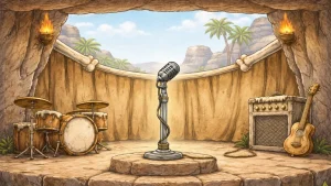 kameno doba mikrofon bina ilustracija bez likova inspirisana crtani stil