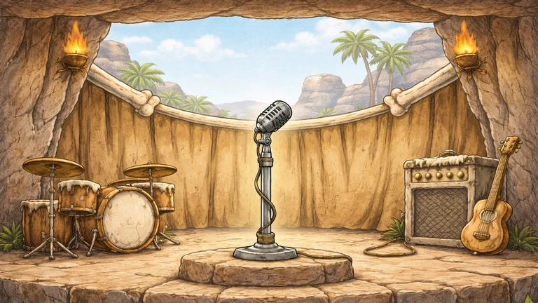 kameno doba mikrofon bina ilustracija bez likova inspirisana crtani stil