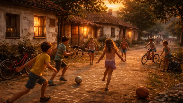 Kids playing outside in the 90s without smartphones how people used to live nostalgic scene