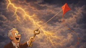 rumperstilskin ilustracija covek drzi kljuc i zmaj leti na nebu retro stil