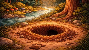 rupa u zemlji u šumi ilustracija u crtani stil inspirisana scena prirode