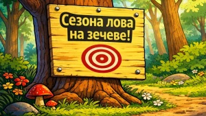 crtani znak u šumi sa natpisom sezona lova na zečeve