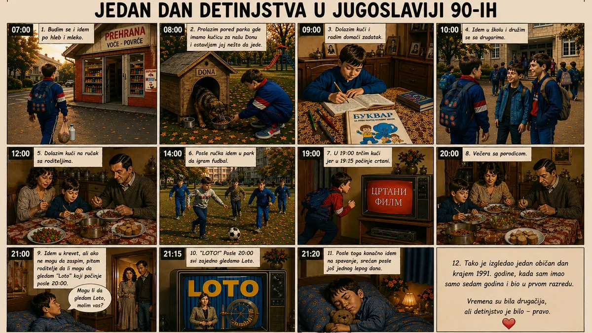 život u Jugoslaviji 90-ih detinjstvo dnevna rutina ilustracija