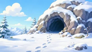 Duško Dugouško Snežni zec inspirisana ilustracija snega i tragova stopala do pećine