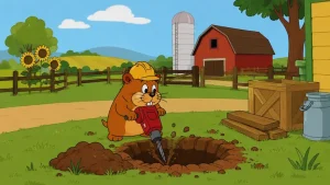 Šalabajzerić protiv hrčka inspirisana ilustracija hrčka koji buši rupu na farmi