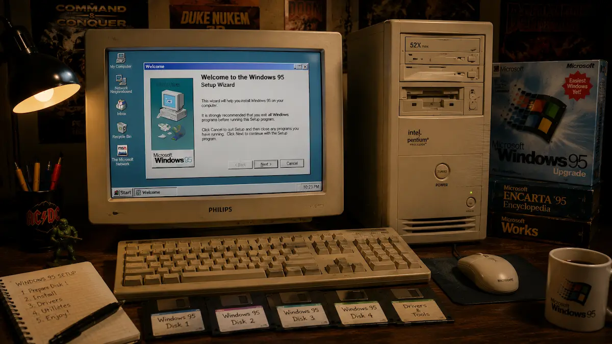 Uspešno završena Windows 95 instalacija na retro Pentium računaru