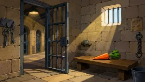 Big House Bunny 1950 inspirisana ilustracija stare zatvorske ćelije sa šargarepom