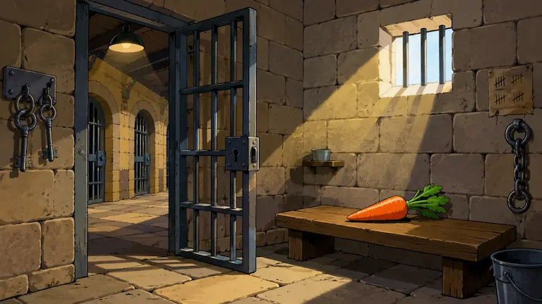 Big House Bunny 1950 inspirisana ilustracija stare zatvorske ćelije sa šargarepom