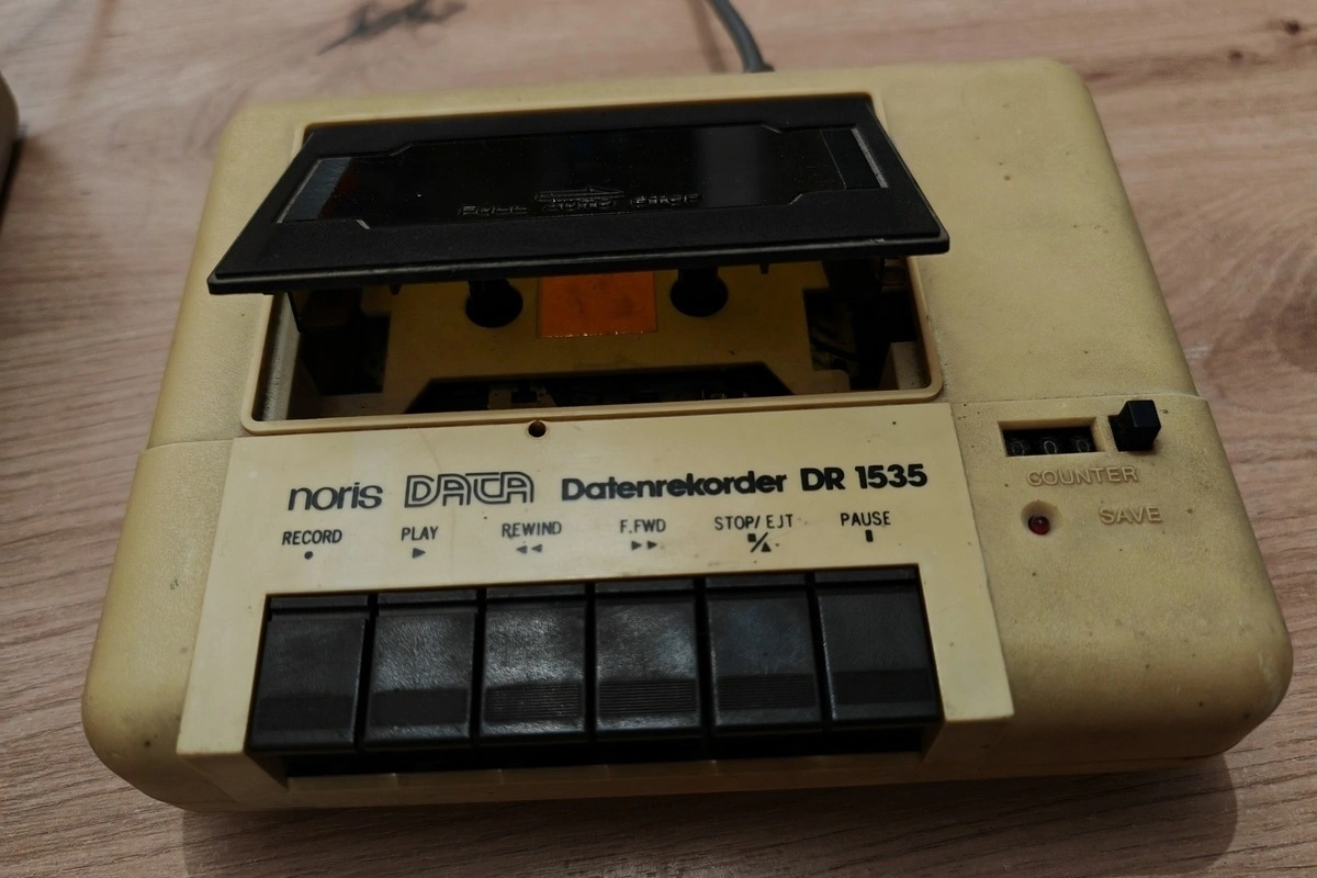 Cassette data recorder used with the Commodore 64 for loading games and programs from tape