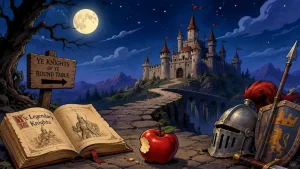 San ili java inspirisana ilustracija srednjovekovnog zamka pod mesečinom