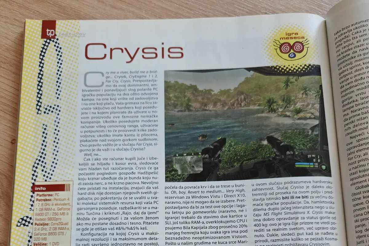 Original Crysis review published in Svet kompjutera magazine in December 2007