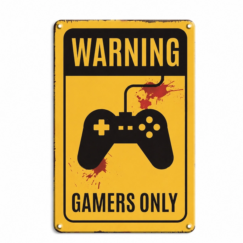 Žuta metalna gejming tabla Gamers Only sa crnim kontrolerom