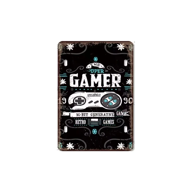 Metalna retro tabla Super Gamer sa motivom 16-bitnog kontrolera