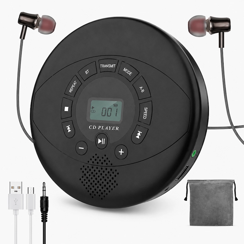 Prenosivi CD plejer sa Bluetooth vezom, slušalicama i USB kablom