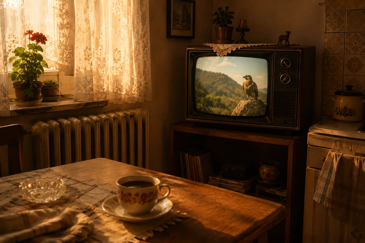 Emisija Opstanak na starom televizoru uz šolju kafe u nostalgičnoj kuhinji