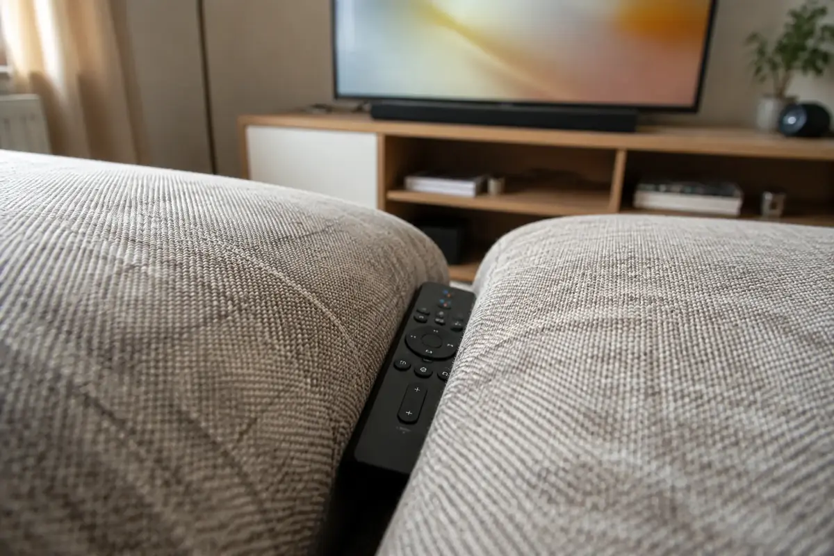 Modern remote control stuck between sofa cushions