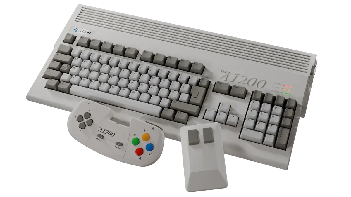 THEA1200 full-size computer with its mouse and gamepad