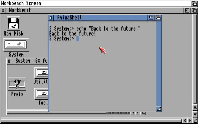 Workbench screen with an open AmigaShell window