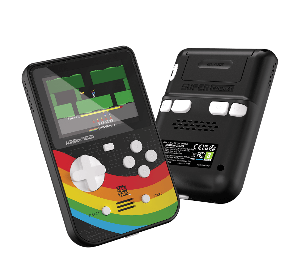 Front and rear views of the Super Pocket Activision Edition console