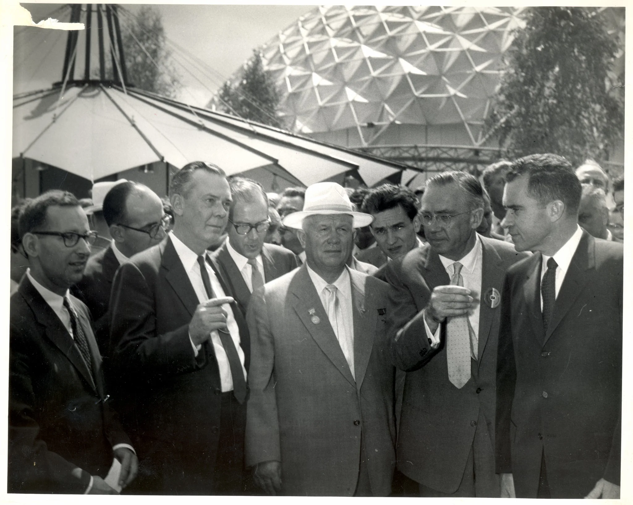 Nixon and Khrushchev in Moscow, 1959 Richard Nixon and Nikita Khrushchev with a delegation at the American National Exhibition in Moscow in 1959