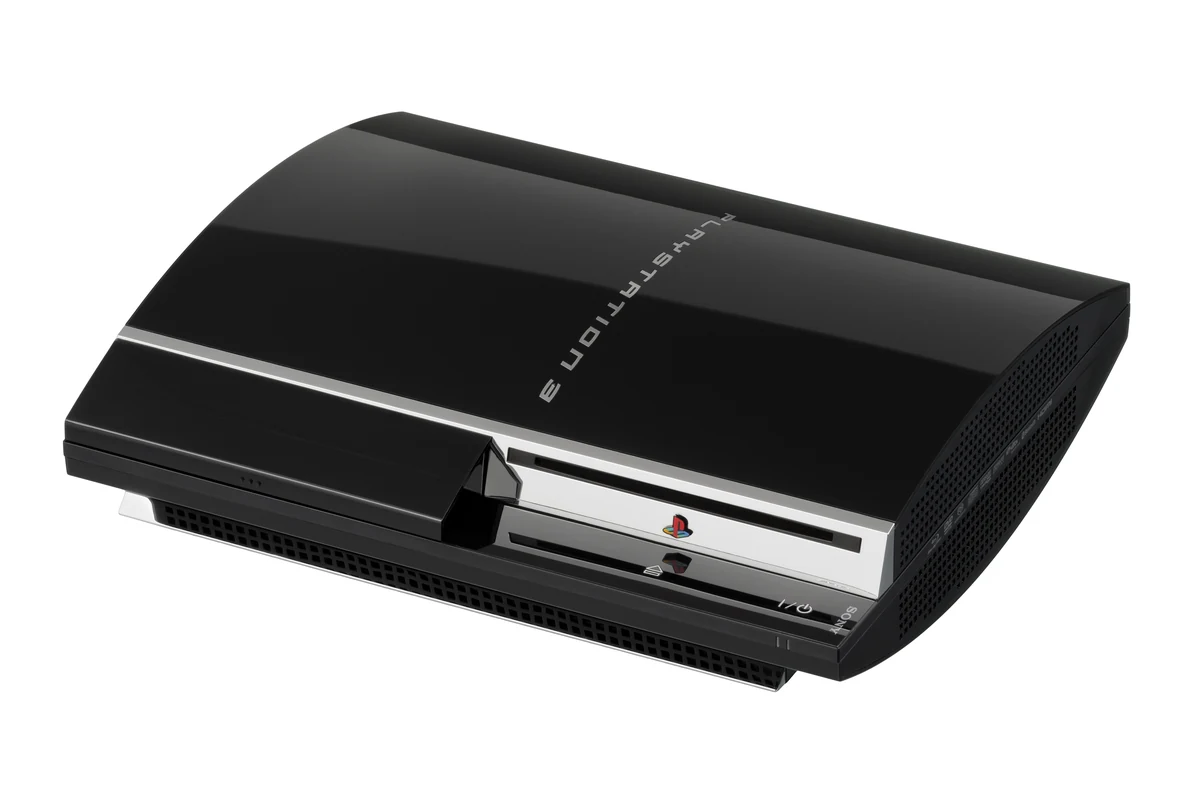 Original black Sony PlayStation 3 CECHA01 console viewed at an angle.