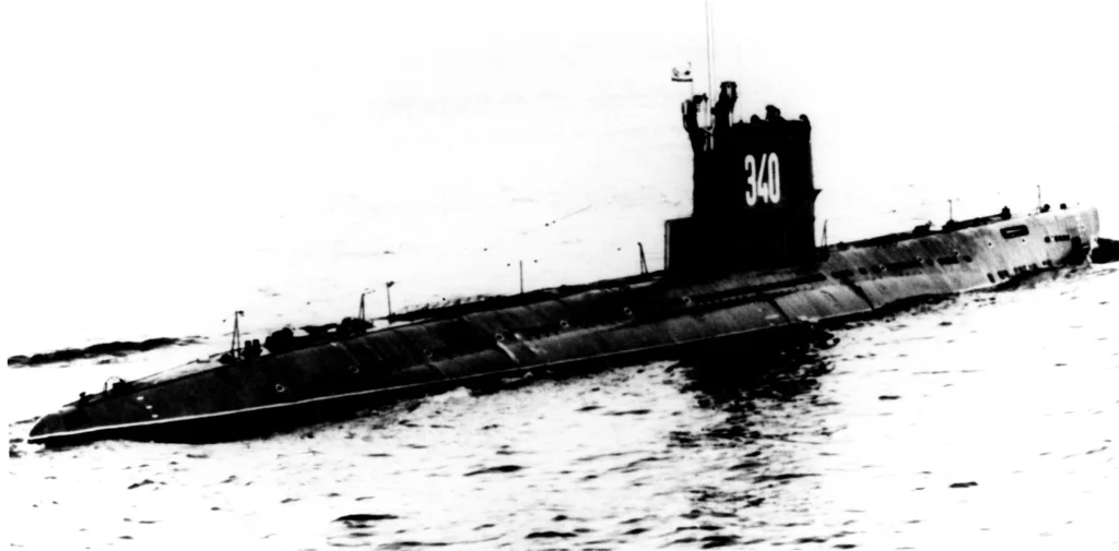 Soviet Whiskey-class submarine underway at sea