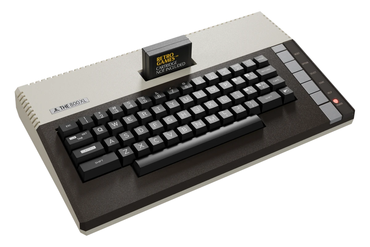 THE 800XL with an original Atari cartridge inserted in its cartridge slot